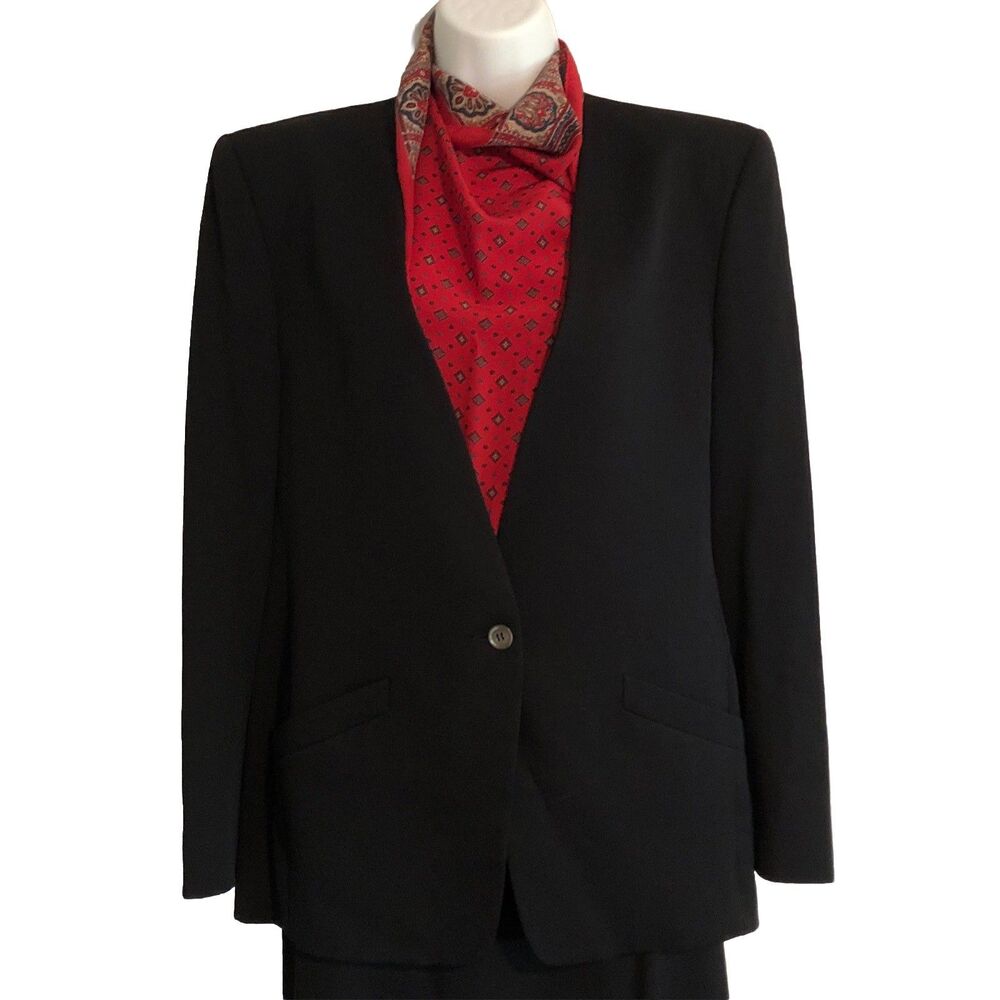 VTG Burberrys Black Wool Suit Womens Sz M Jacket Skirt Set 80s Classic Timeless - Picture 3 of 16